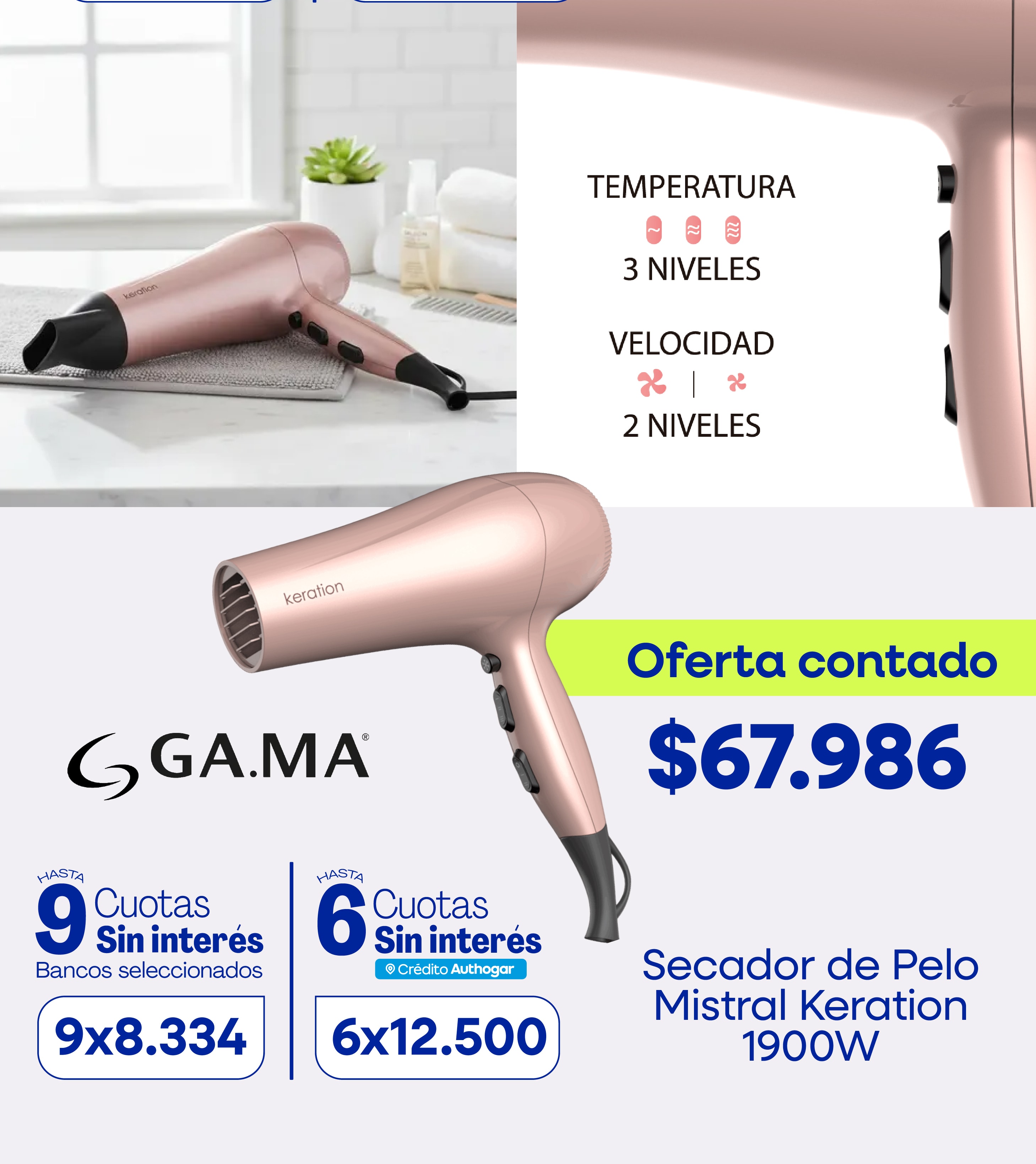 Secador De Pelo Gama 1900W Mistral Keration St-220